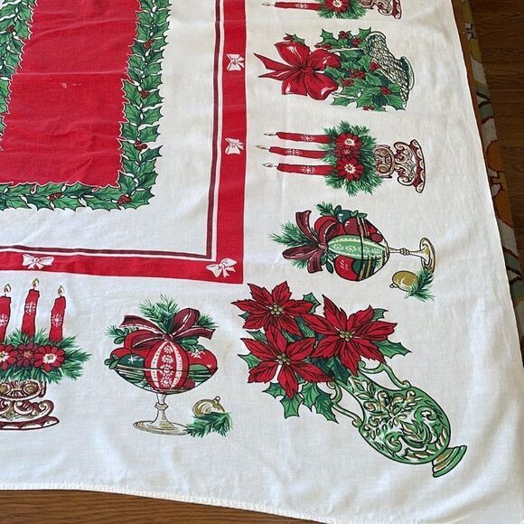 Vtg mid Century rectangle Christmas tablecloth - Picture 3 of 11